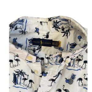 Ralph Lauren Blue White Tropical Men's Button-up Shirt XXL Short Sleeve Cotton